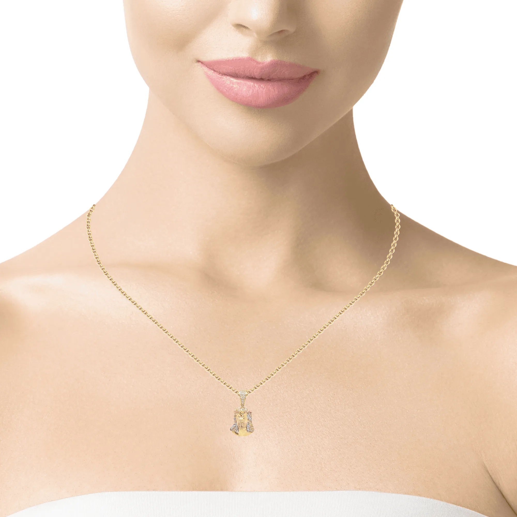 10K Gold Three Tone CZ Small Jesus Charm