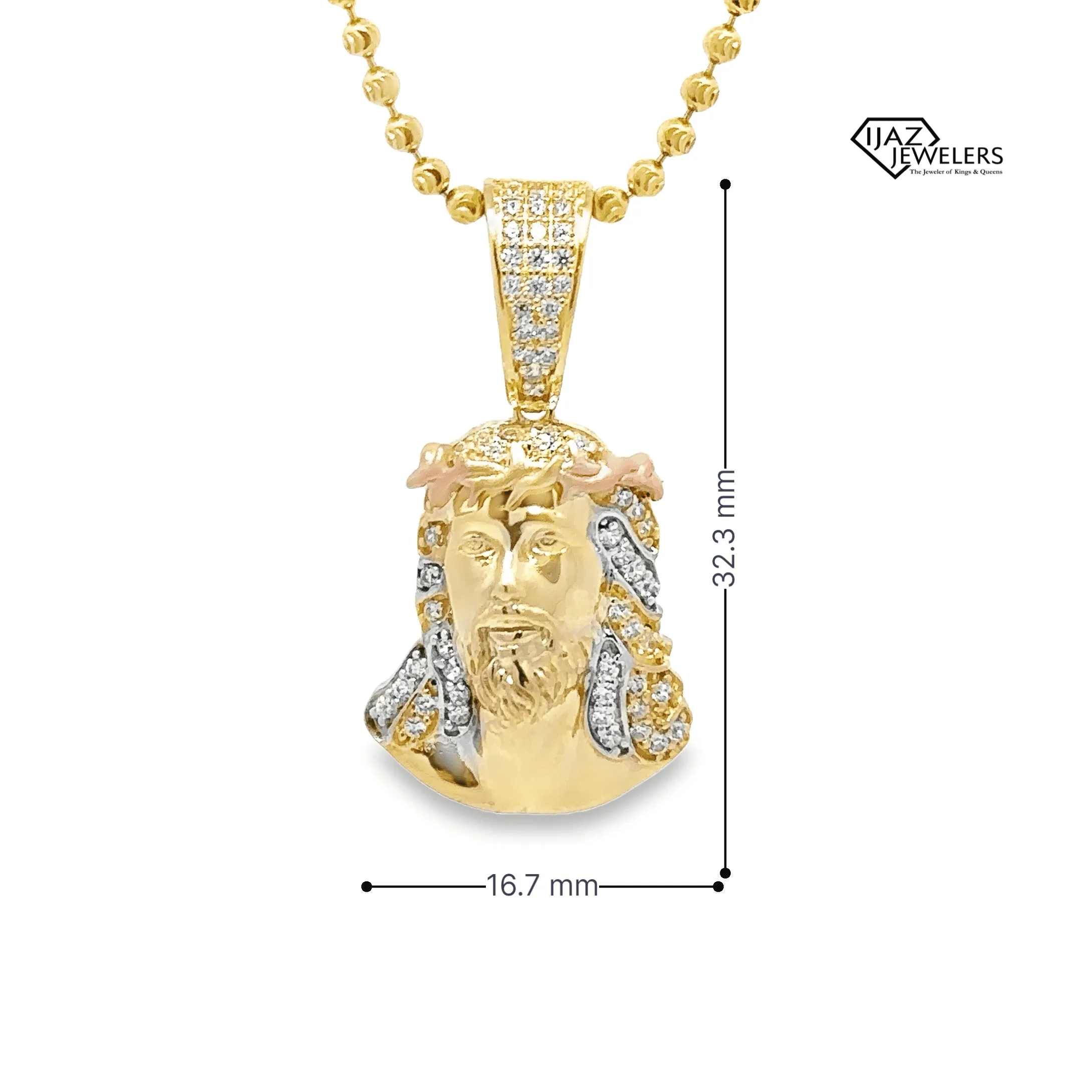 10K Gold Three Tone CZ Small Jesus Charm