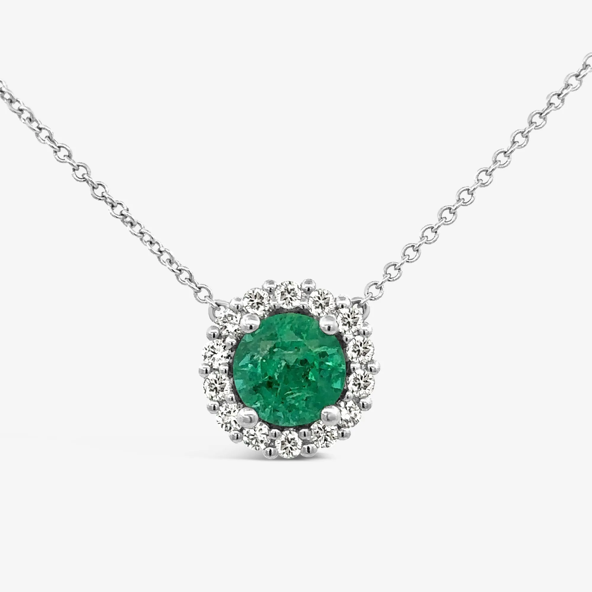 1.18ct Round Emerald Solitaire Halo Necklace