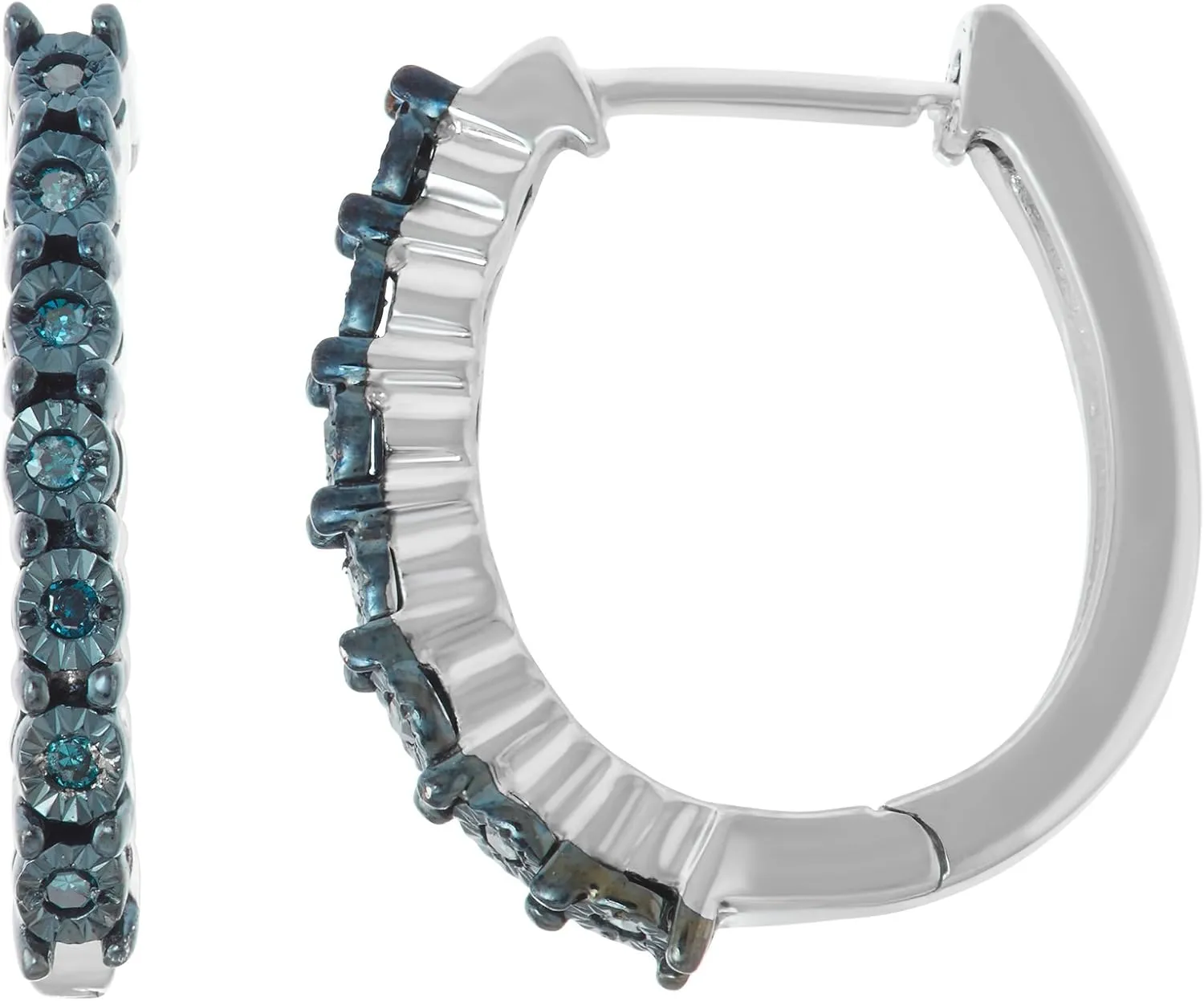 1/20 Carat (cttw) 925 Sterling Silver Round Diamond Hoop Earrings For Women, With Black, Blue & White Diamonds