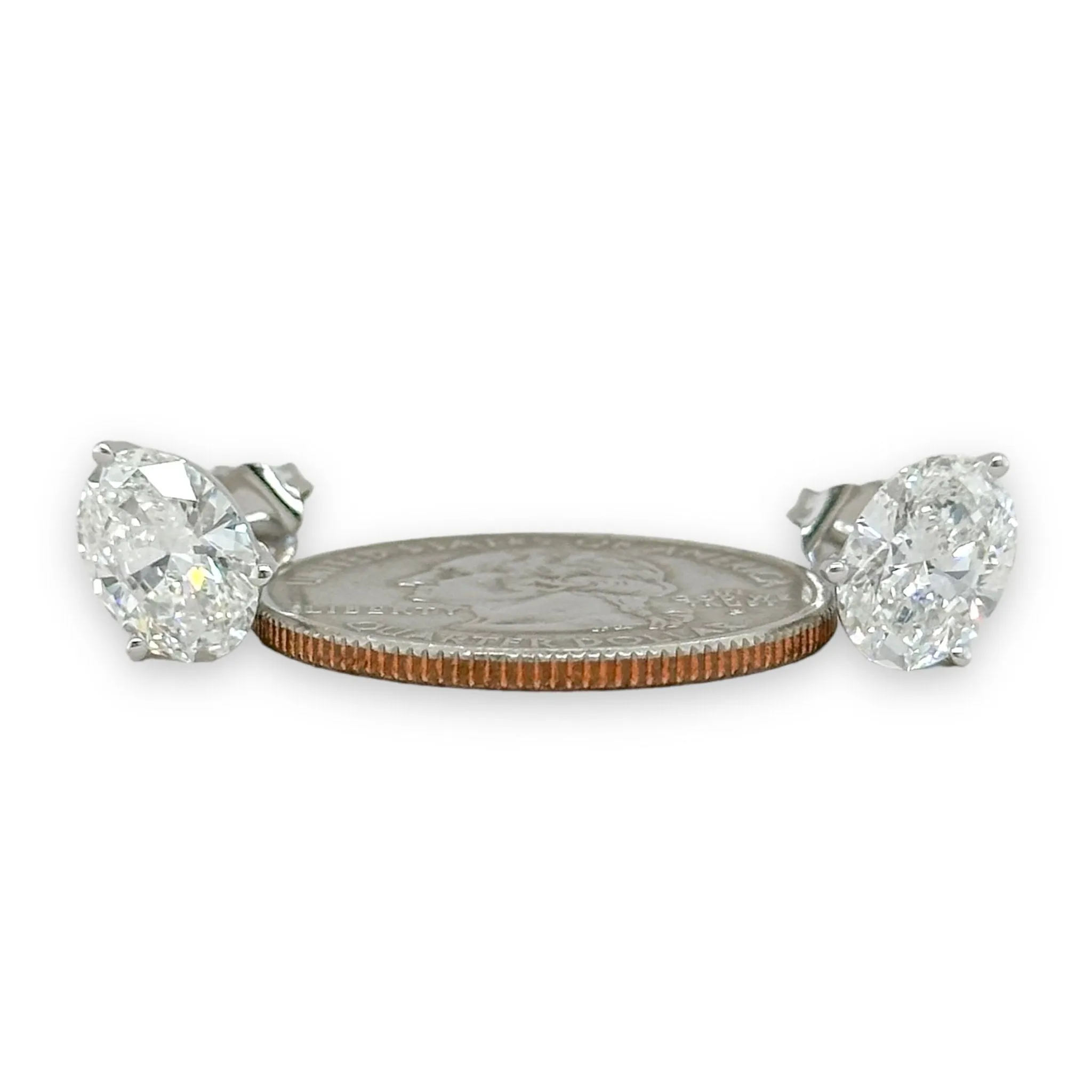 14K W Gold 3.13ctw F/VS1 Oval Lab-Created Diamond Earrings
