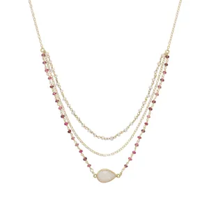 16"   2" Gold Filled Rainbow Moonstone and Tourmaline Necklace