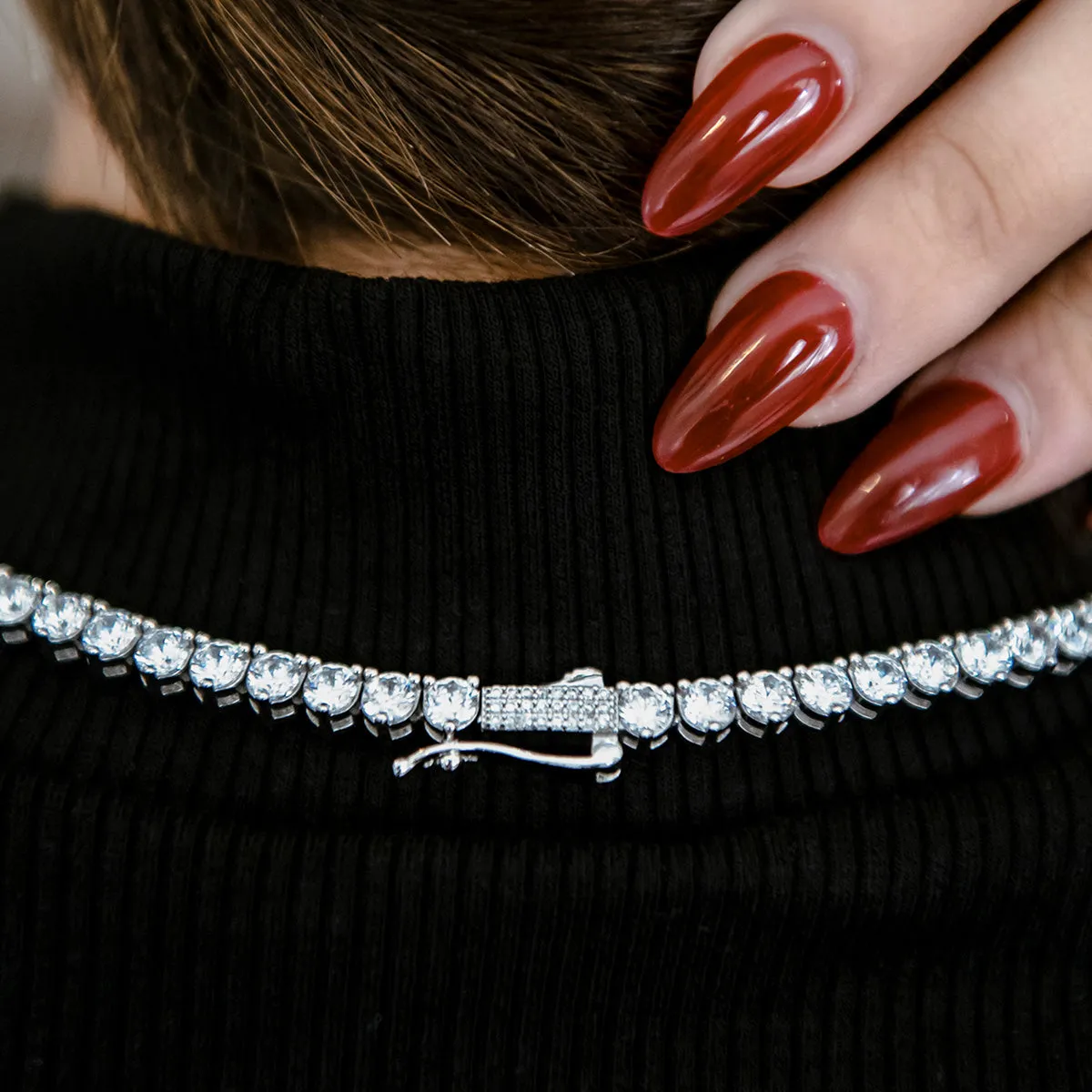 3 Prong Tennis Necklace in White Gold