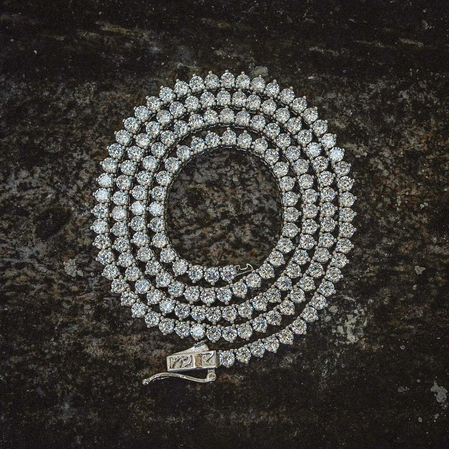 3 Prong Tennis Necklace in White Gold