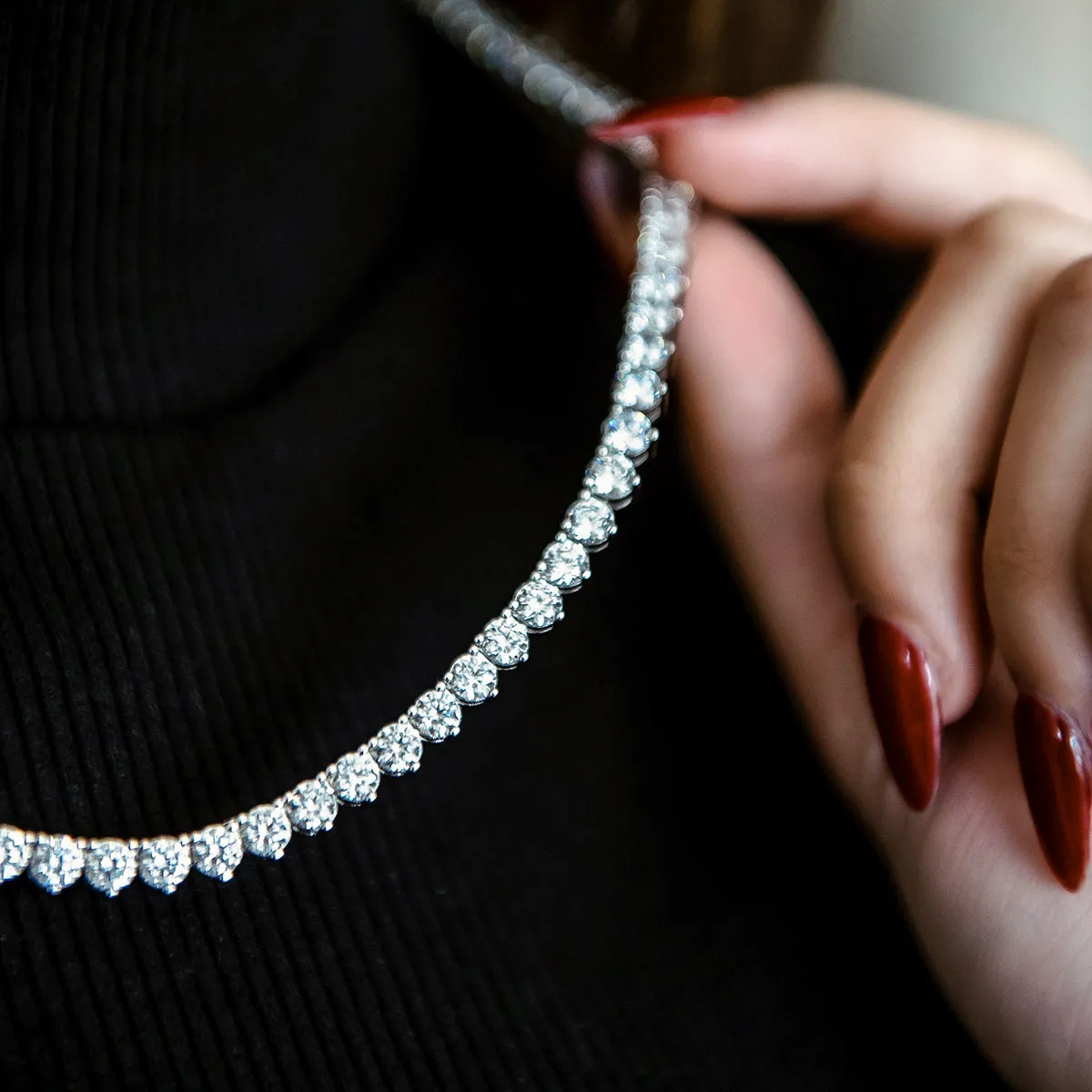 3 Prong Tennis Necklace in White Gold