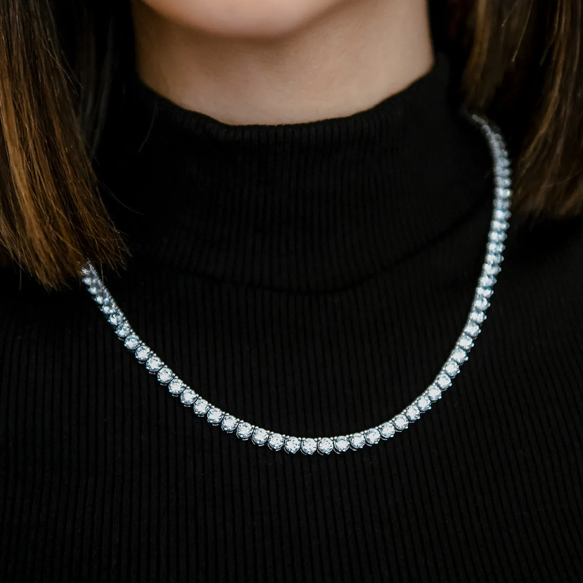 3 Prong Tennis Necklace in White Gold