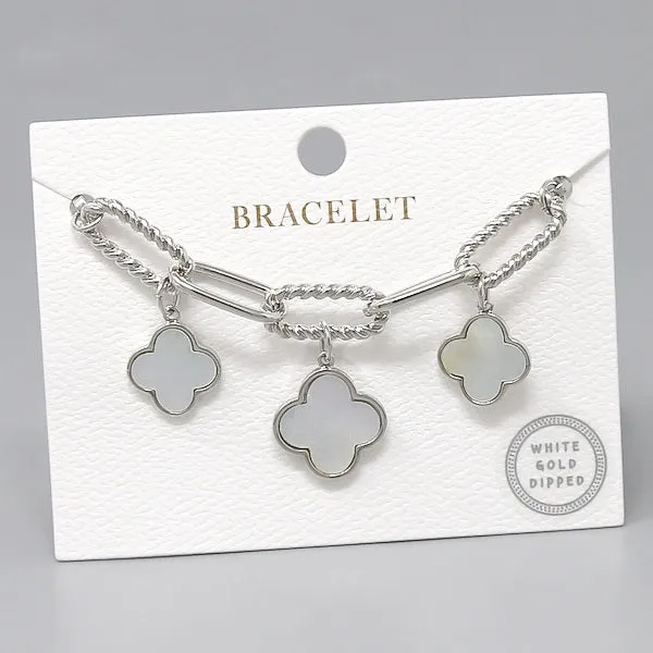 Clover Quatrefoil Charm Station Textured Link Bracelet
