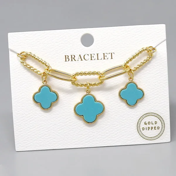 Clover Quatrefoil Charm Station Textured Link Bracelet