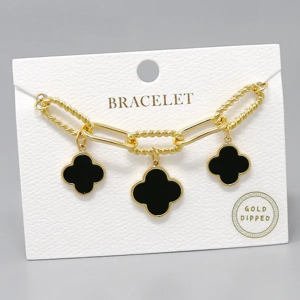 Clover Quatrefoil Charm Station Textured Link Bracelet