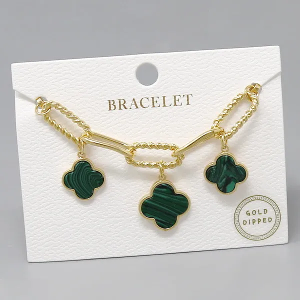Clover Quatrefoil Charm Station Textured Link Bracelet