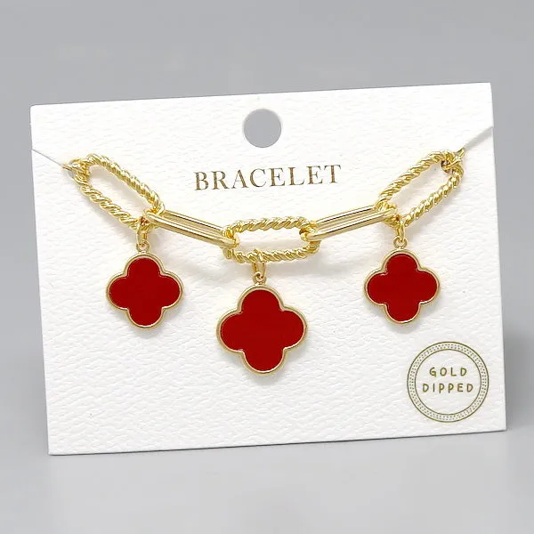 Clover Quatrefoil Charm Station Textured Link Bracelet