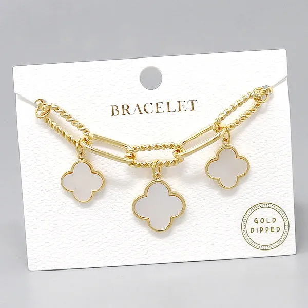 Clover Quatrefoil Charm Station Textured Link Bracelet