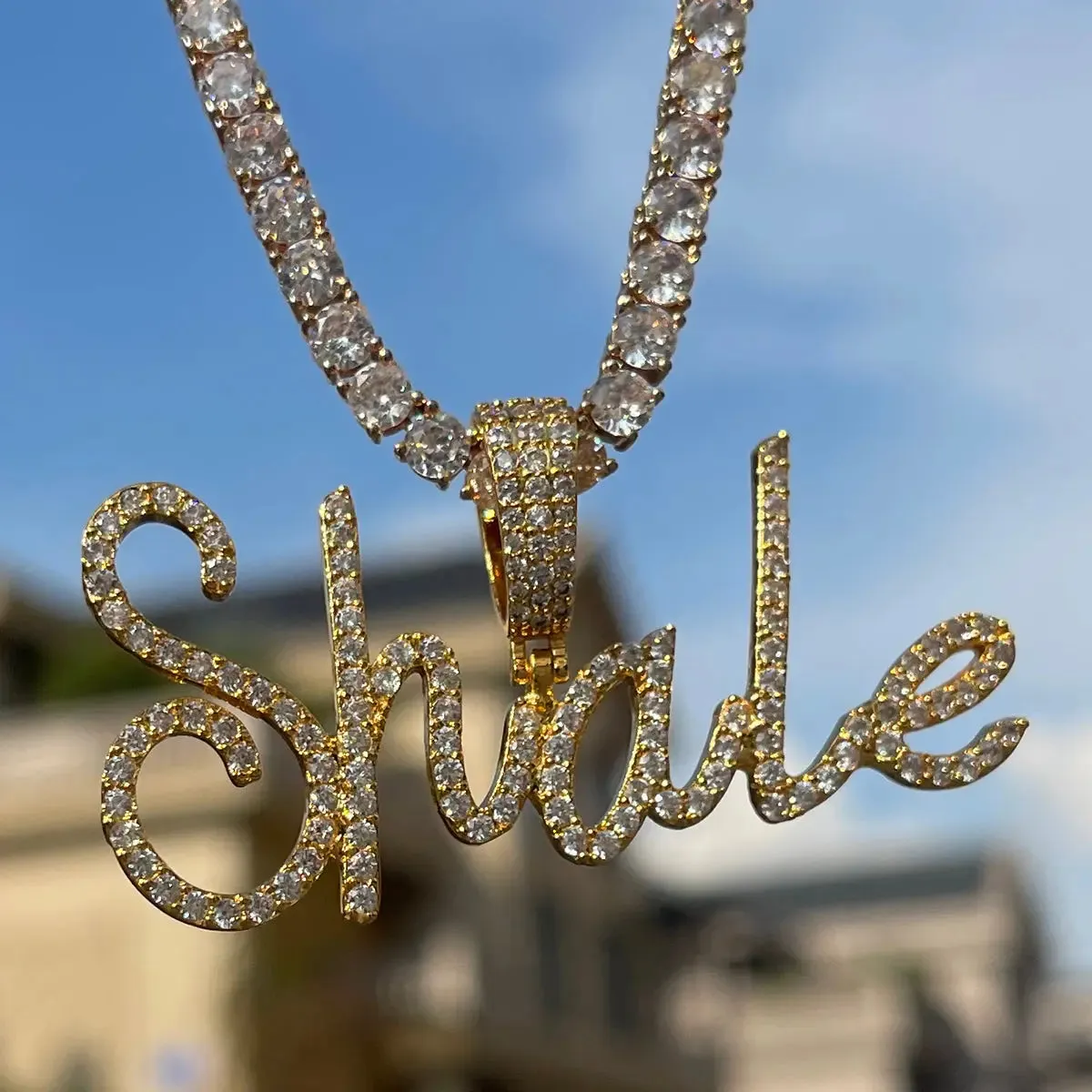 Custom Diamond Cursive Font Pendant