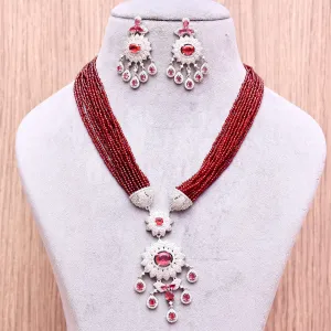 Designer Semi-Precious American Diamond Beads Necklace with Earrings (D622)