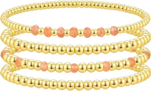 Gold Beaded Bracelets for Woman Stackable Crystal Stone Bead Bracelet 14K Gold Plated Stretch Bead Ball Bracelet Set for Woman Trendy Jewelry Gifts