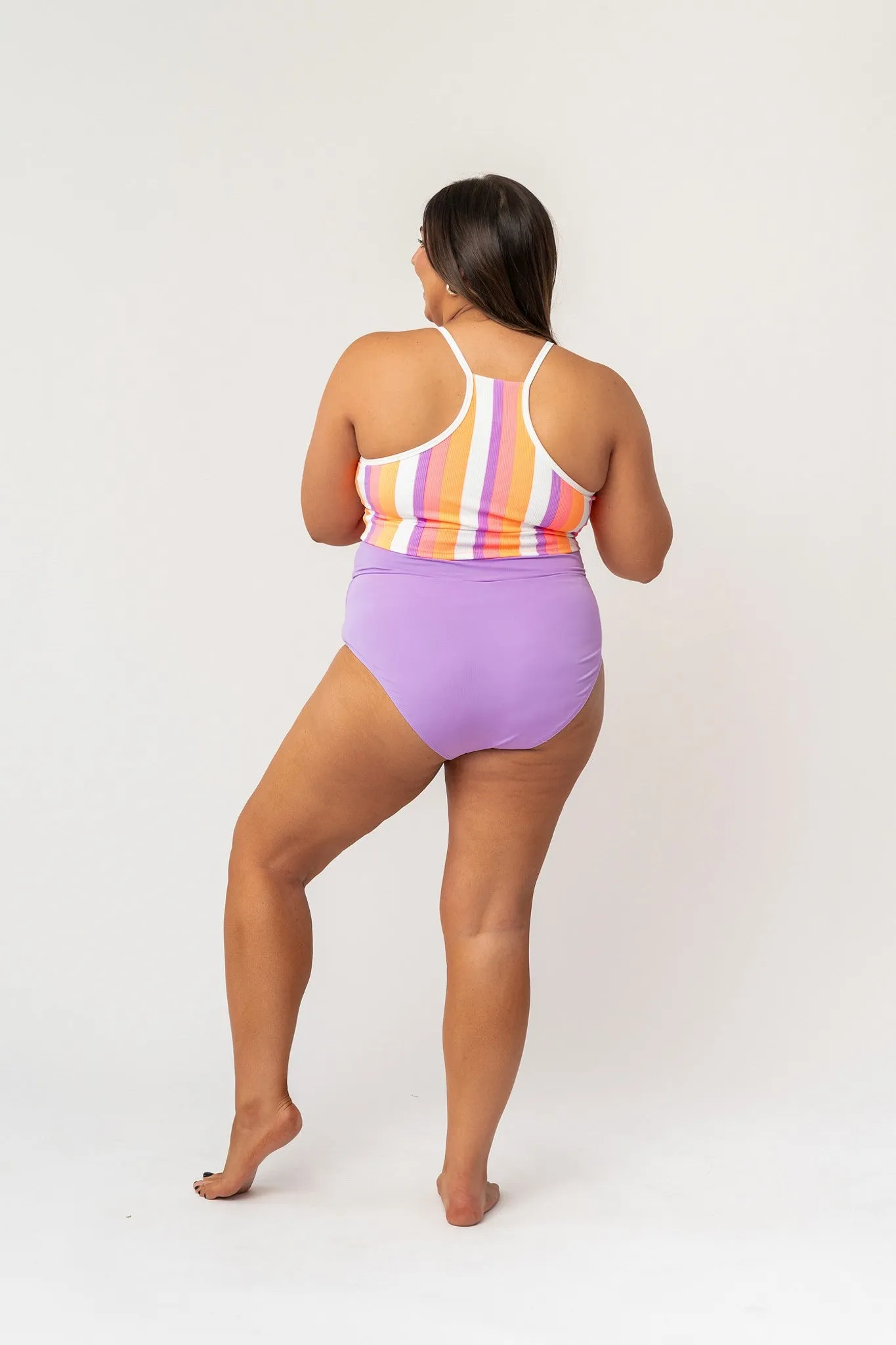 High Neck Line Ribbed Swim Top