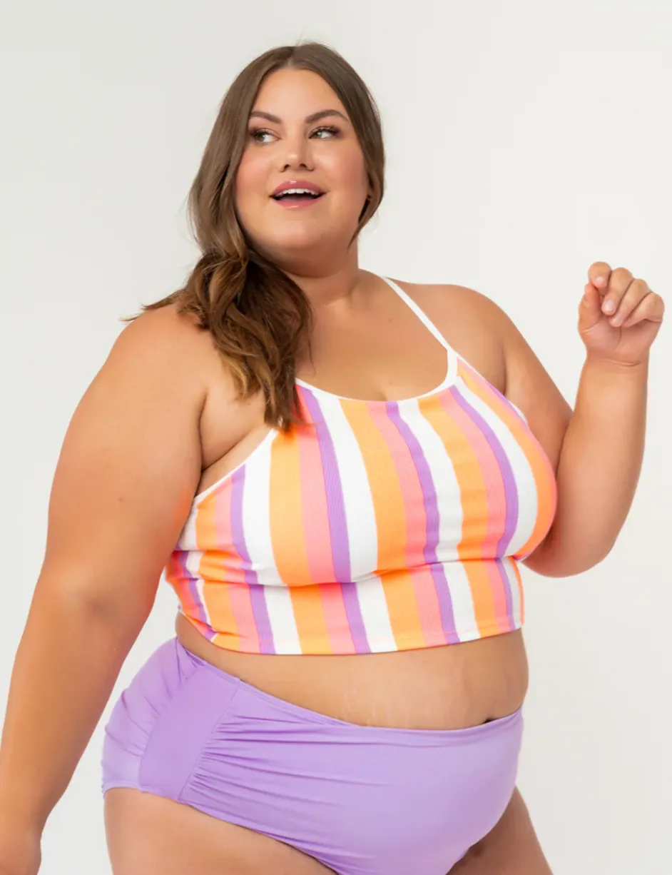 High Neck Line Ribbed Swim Top