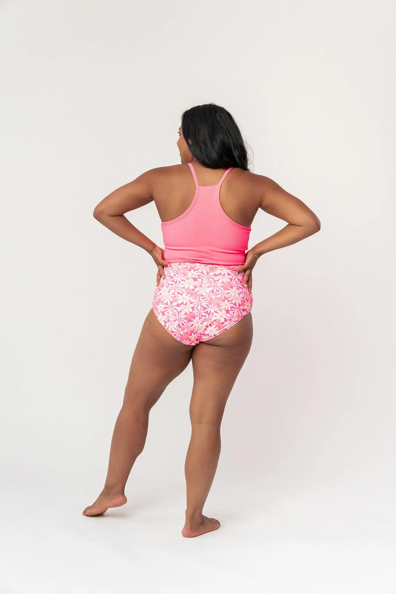 High Neck Line Ribbed Swim Top