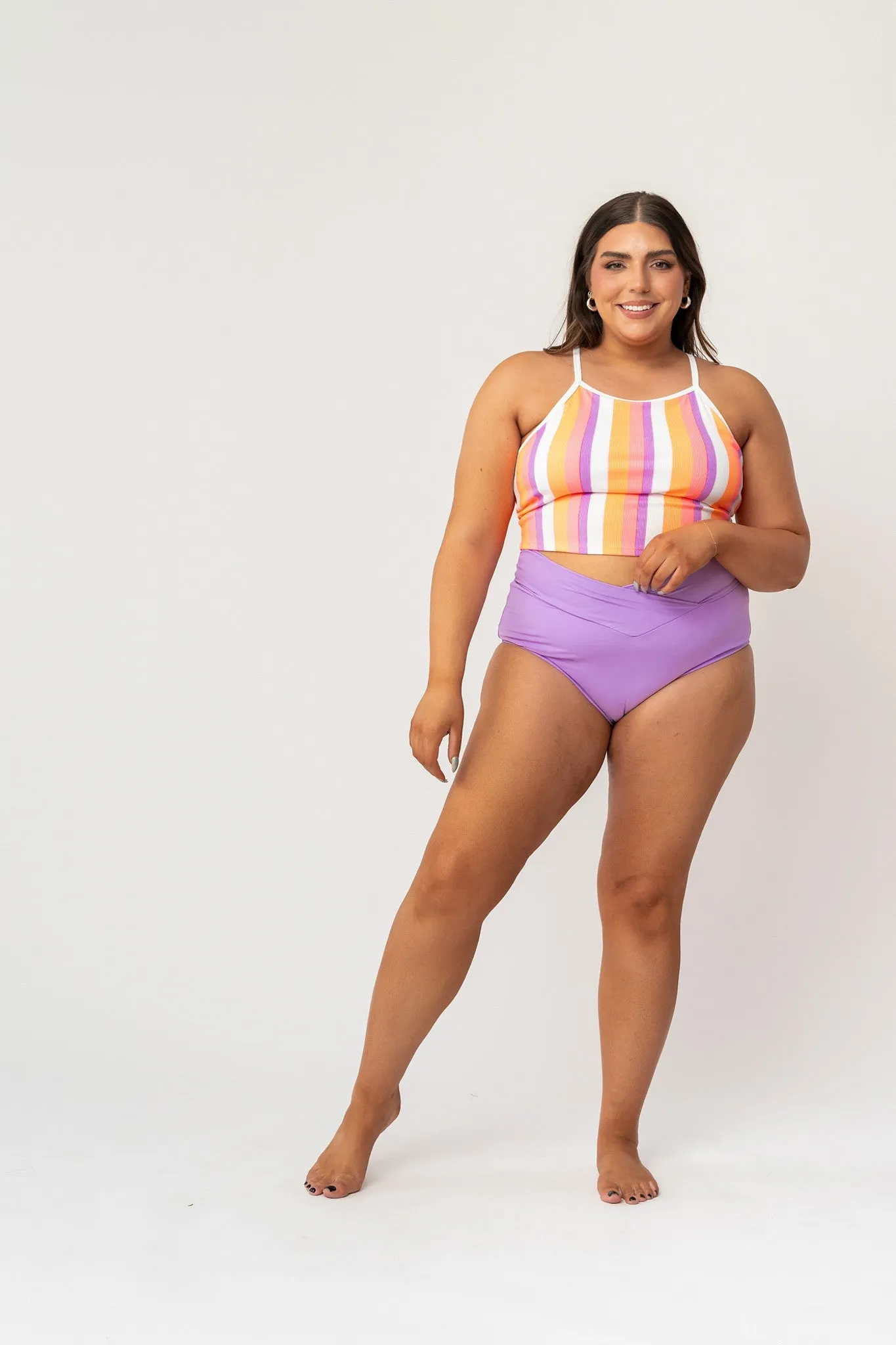 High Neck Line Ribbed Swim Top