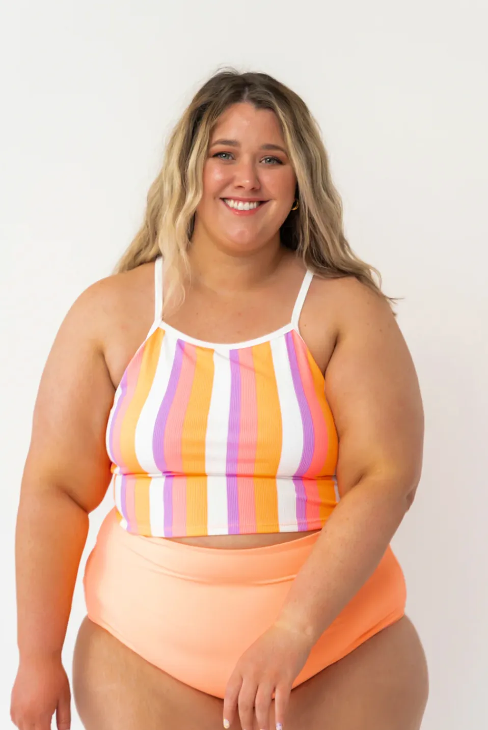 High Neck Line Ribbed Swim Top