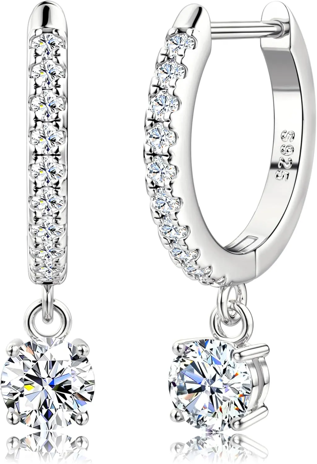 Moissanite Earrings, Sterling Silver Hoop Earring 1.0ct-2.0ct D Color Brilliant Hypoallergenic Earring for Women Men Drop Dangle Moissanite Leverback Mother's Day Gift
