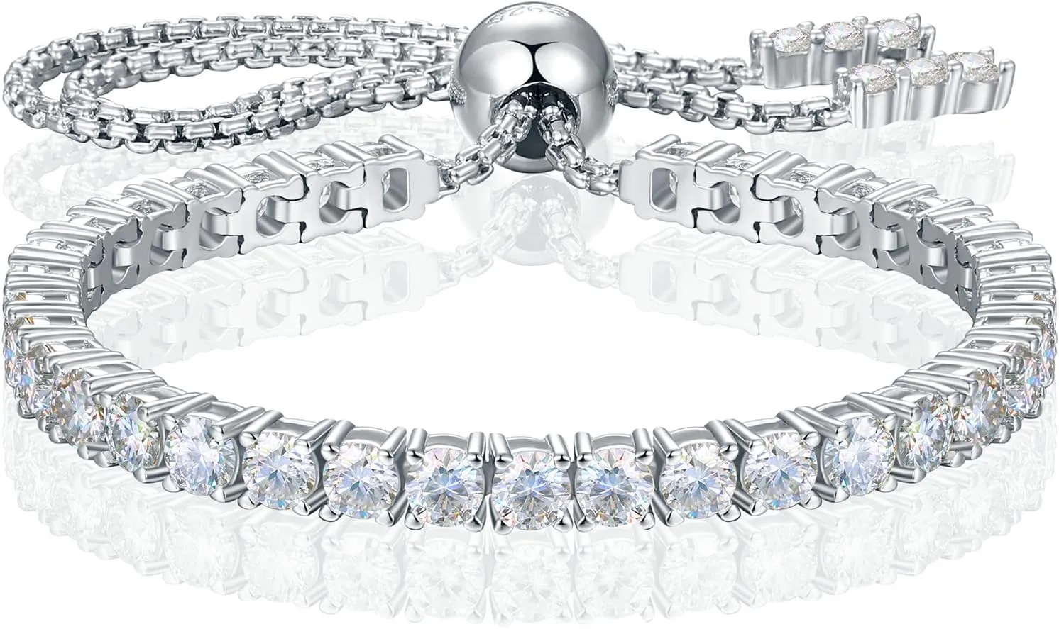 Moissanite Tennis Bracelet 1.52ct-7.76ct Adjustable Bracelet for Women 18K White Gold Plated S925 Sterling Silver Tennis Bracelet D Color VVS1 Round Cut 2mm-4mm Moissanite Bracelet Mothers Day Gift
