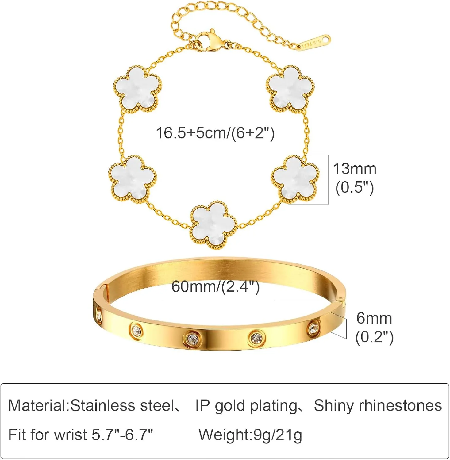 MPRAINBOW Womens Stackable Gold Bracelets Jewelry, 18K Gold Plated Floral Bracelet,Bangles Non Tarnish, Gold Cubic Zirconia Chain Set Trendy Gift,Christmas Valentines Birthday Gifts for Girlfriend
