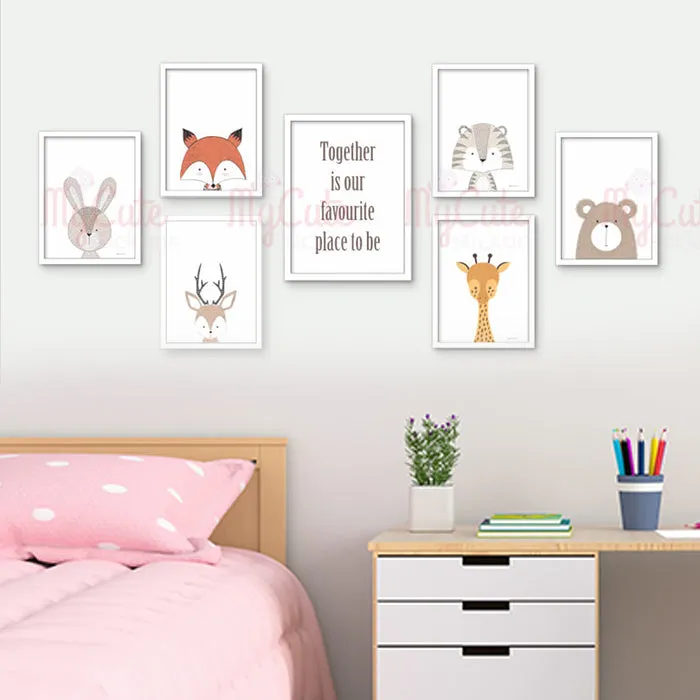 Nursery Decor Animal Framed Wall Art (Set of 7)