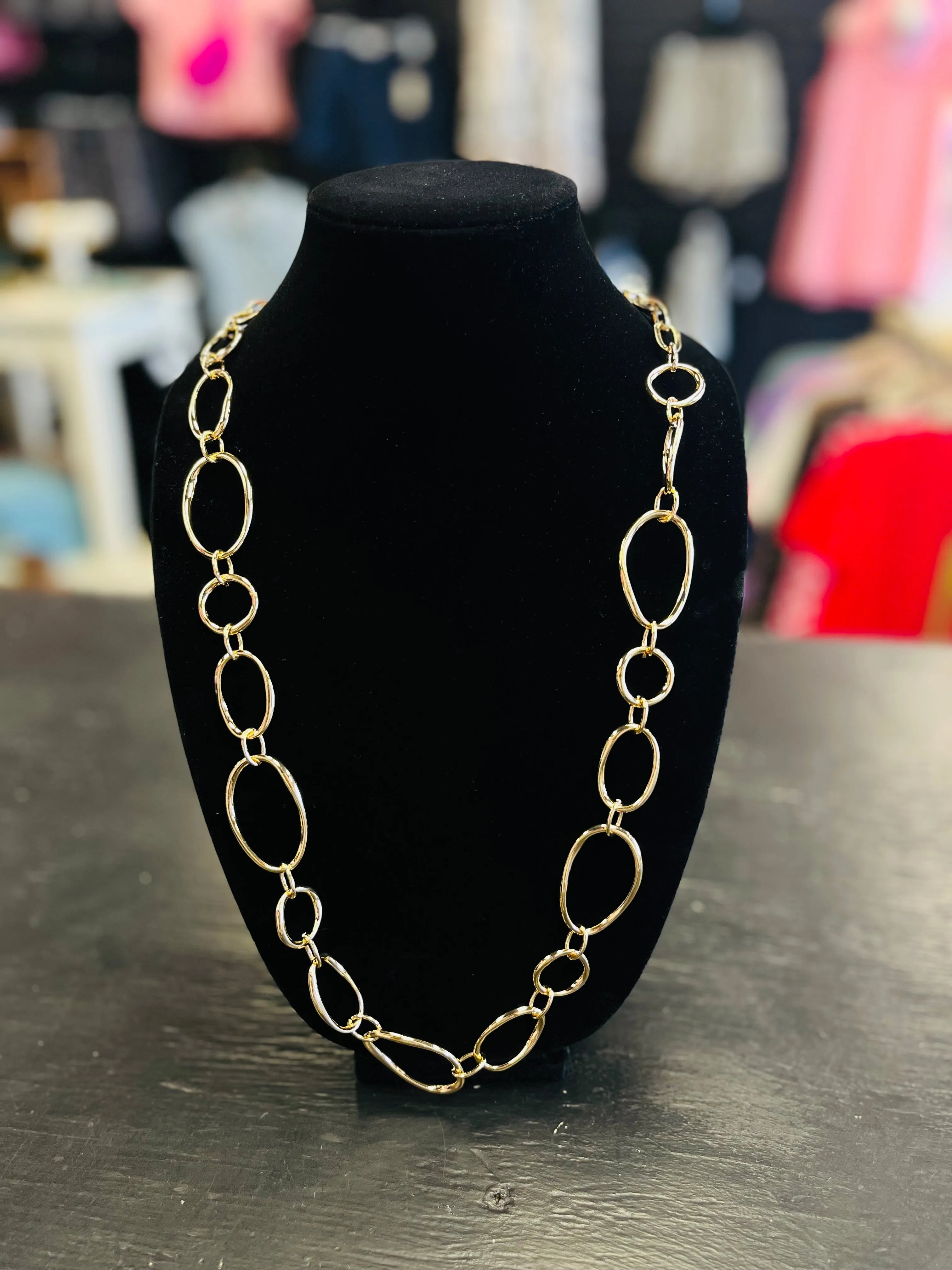 Odgen Gold Long Oval Chain Necklace