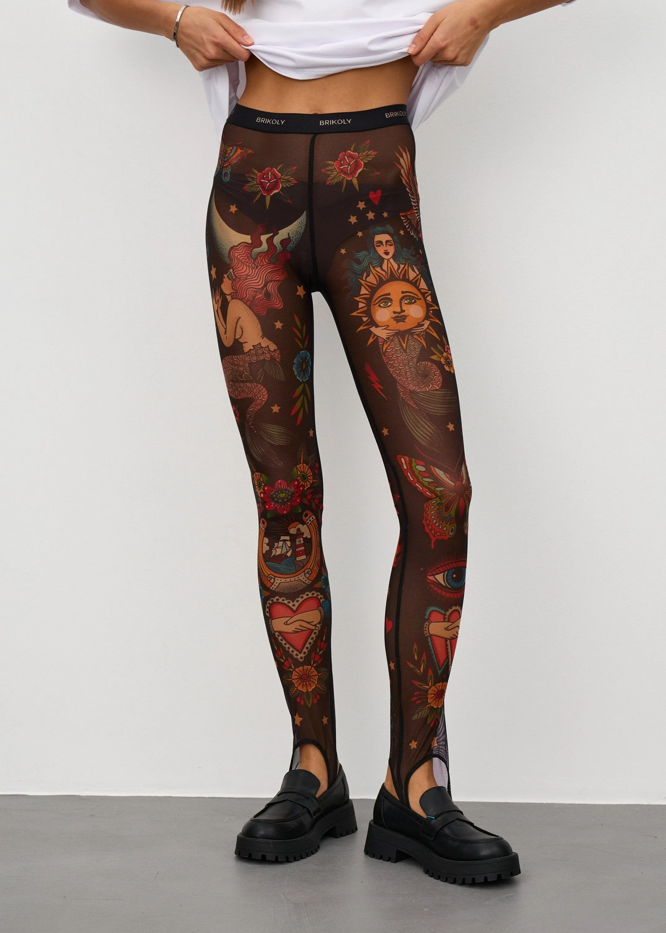Oldschool Sheer Mesh Tattoo Effect Leggings for Women  Bold & Stylish