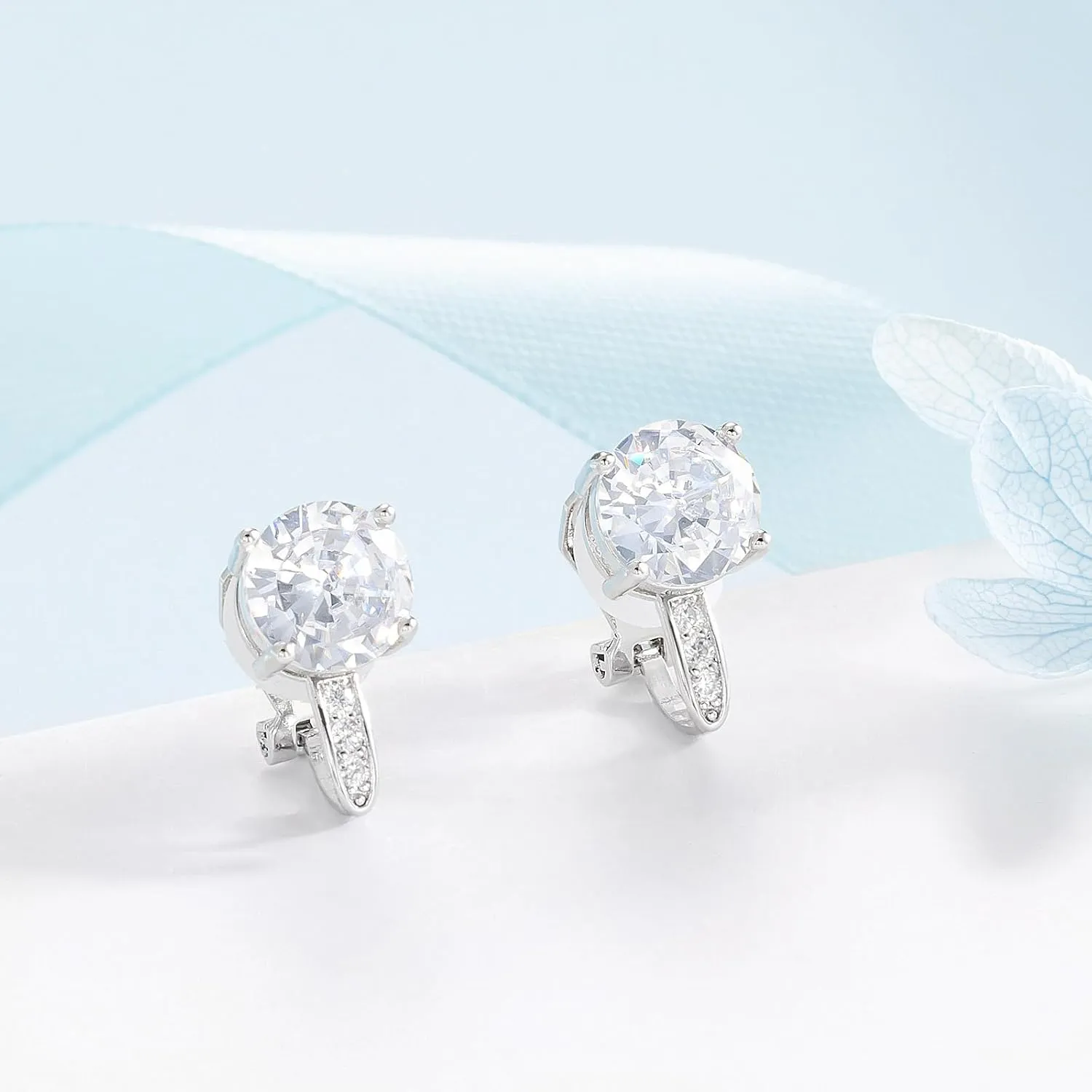 SELOVO 8MM Cubic Zirconia with Small Cz Clip On Stud Earrings Non Pierced Earrings for Women