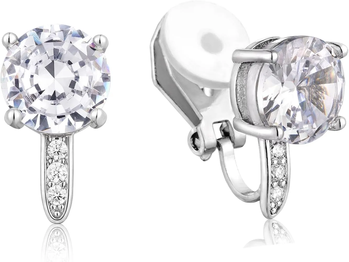 SELOVO 8MM Cubic Zirconia with Small Cz Clip On Stud Earrings Non Pierced Earrings for Women
