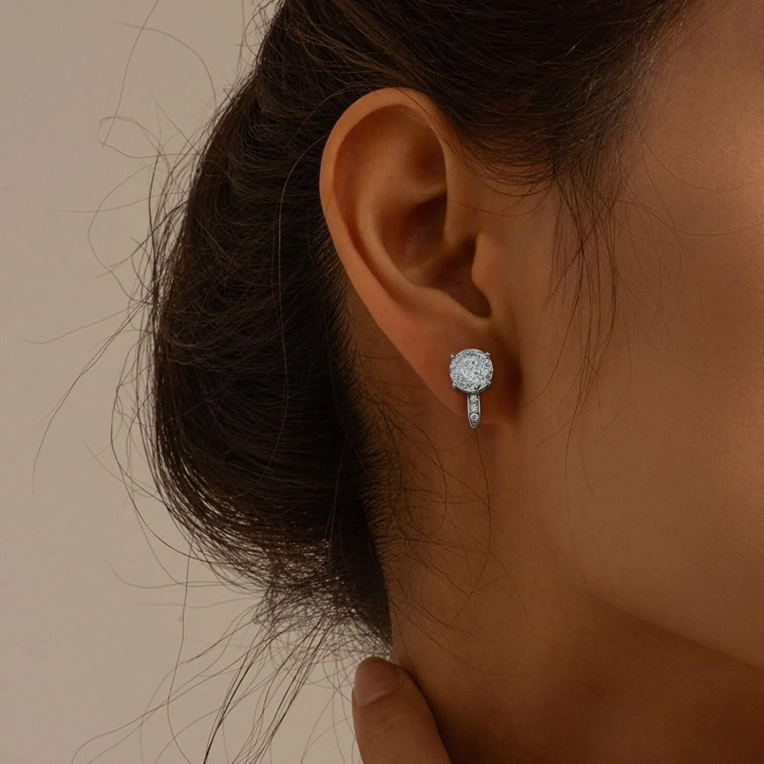 SELOVO 8MM Cubic Zirconia with Small Cz Clip On Stud Earrings Non Pierced Earrings for Women