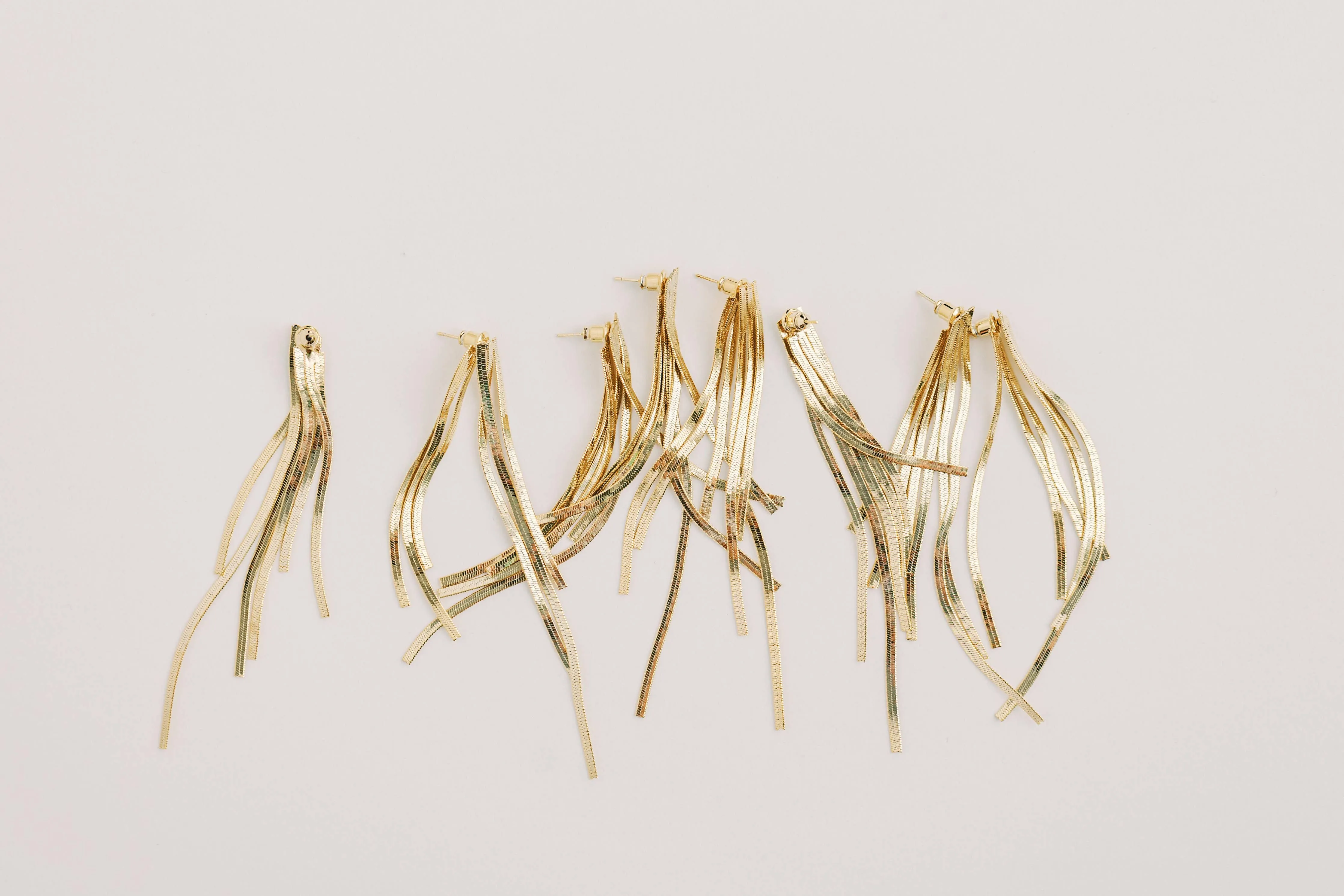 Skinny Gold Cascading Tassel Minimalist Statement Earrings