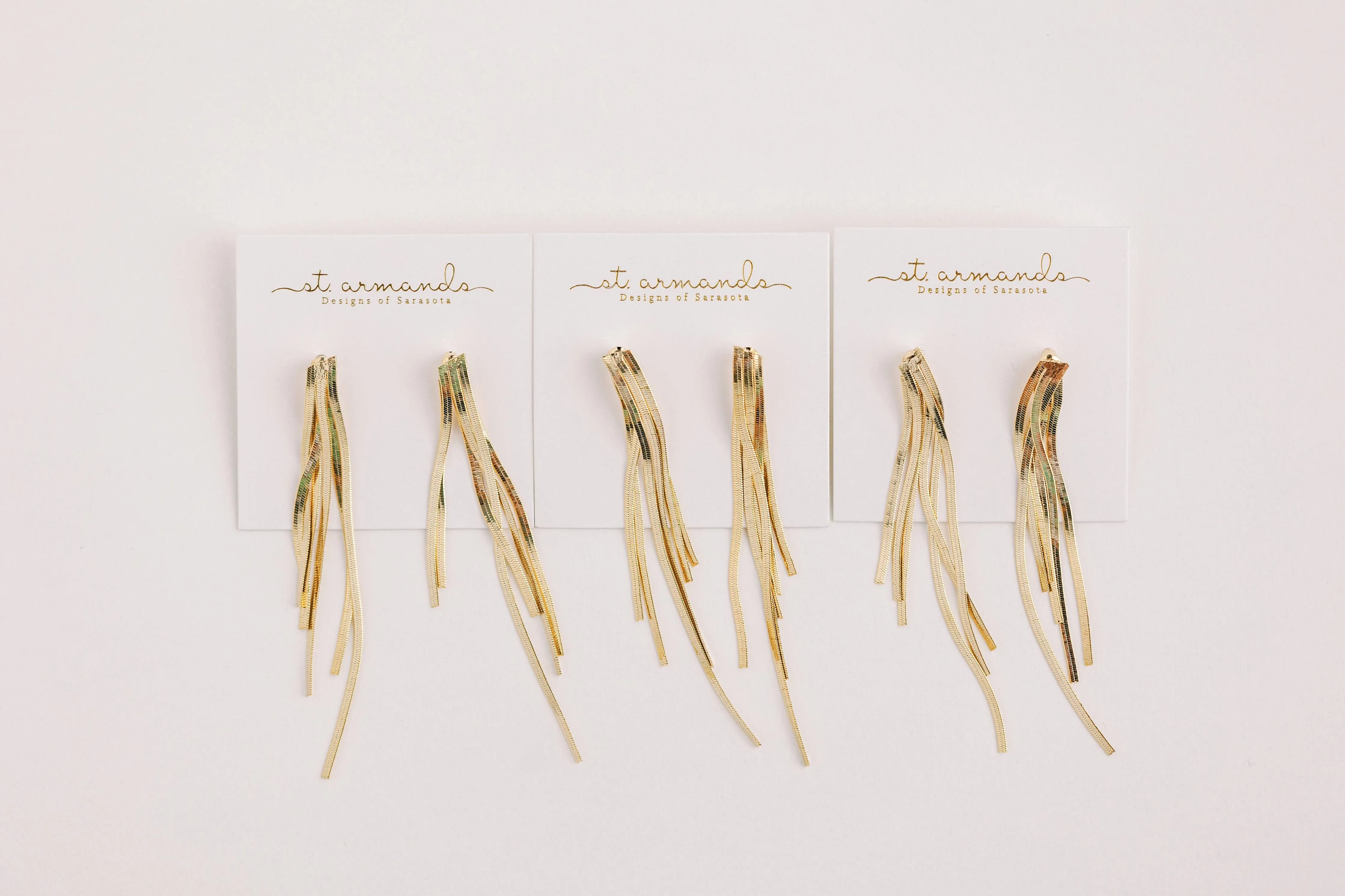 Skinny Gold Cascading Tassel Minimalist Statement Earrings