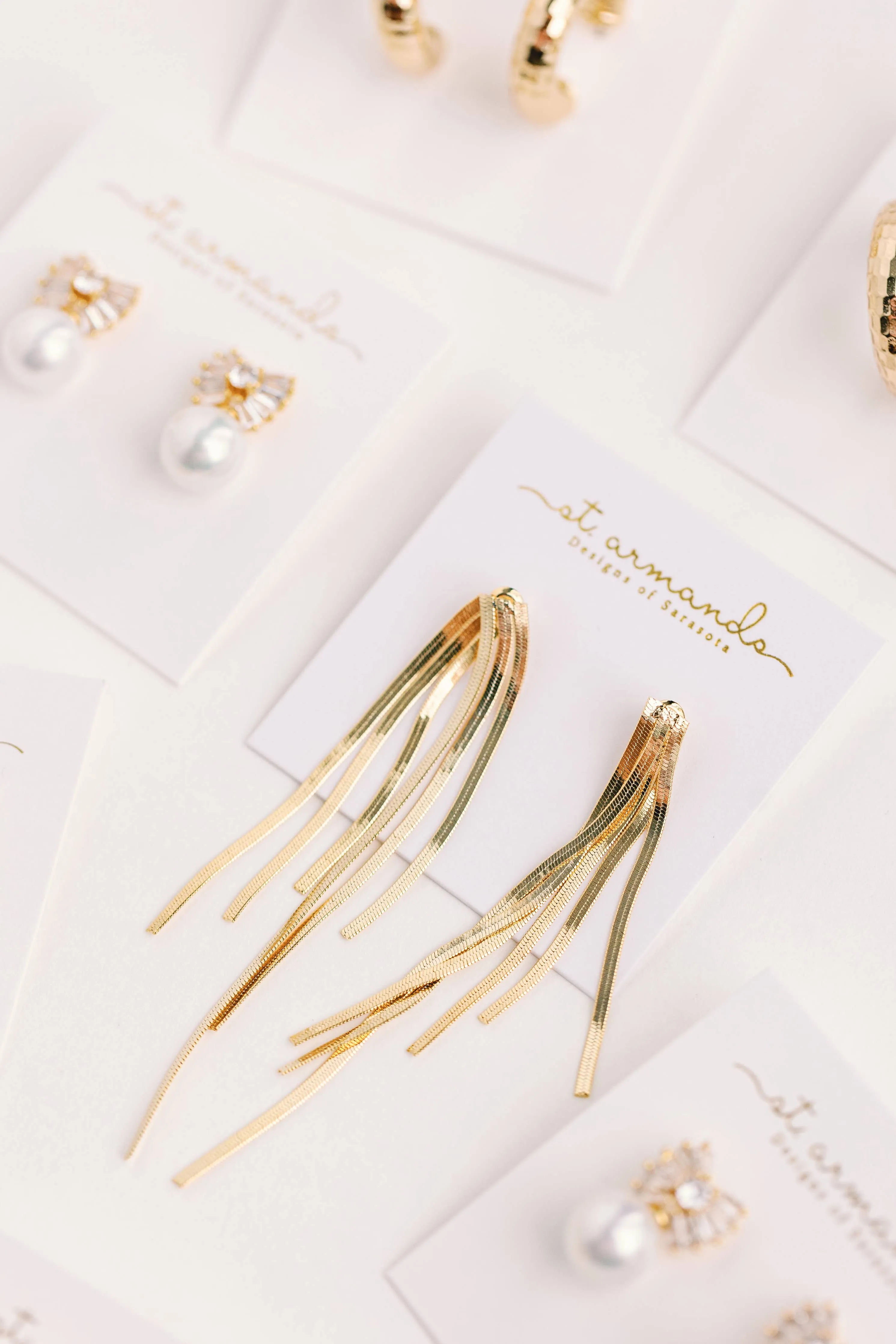 Skinny Gold Cascading Tassel Minimalist Statement Earrings