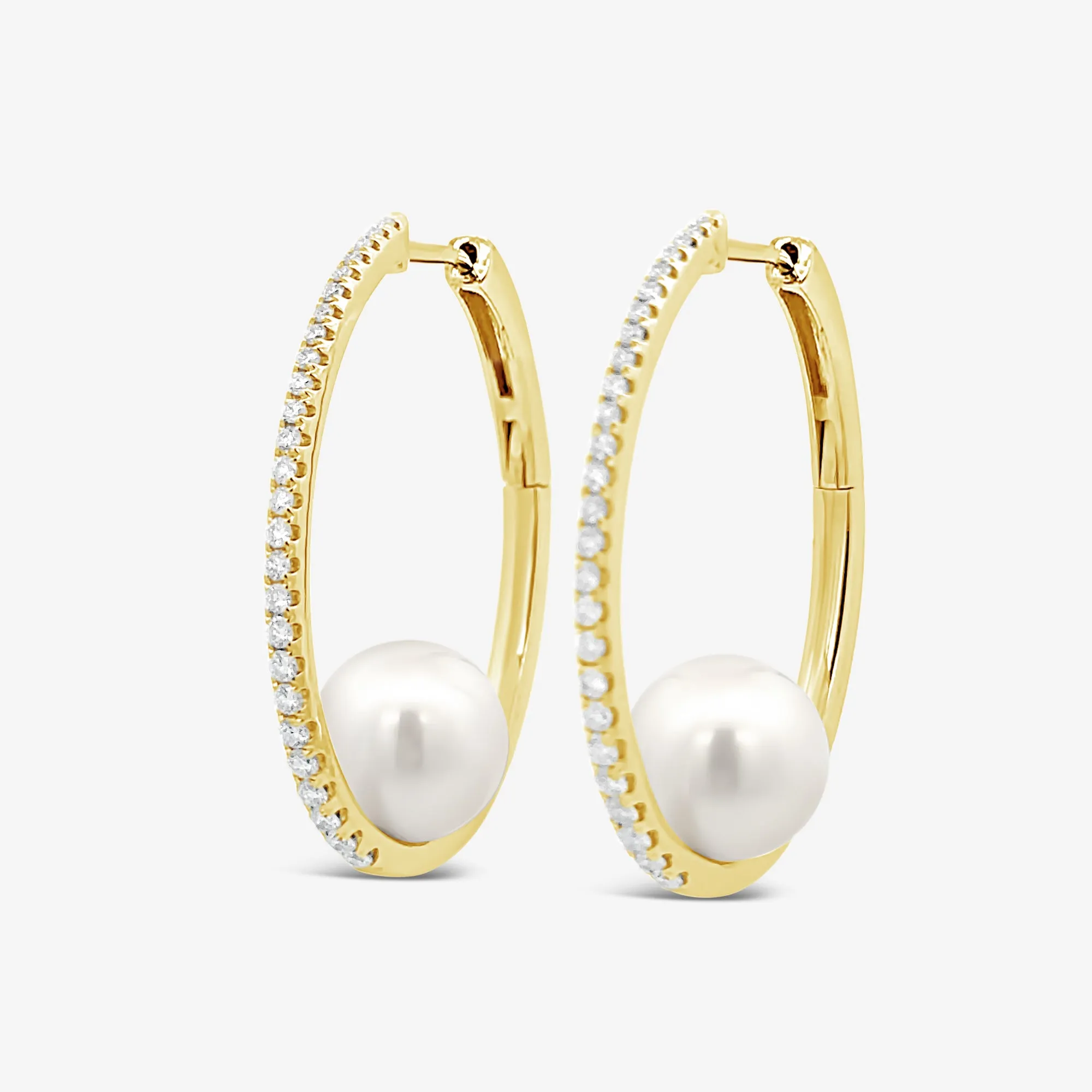 Suspended Pearl & Diamond Hoop Earrings