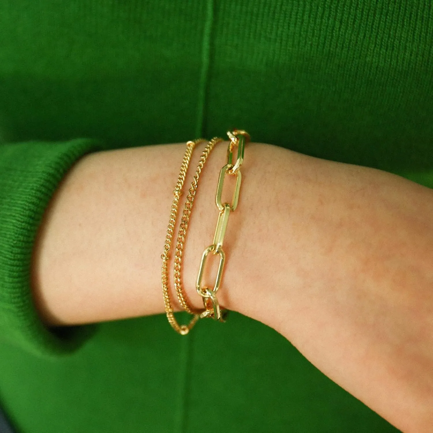 Waterproof Gold Chain Bracelet For Women Non Tarnish,14K Gold Plated Stainless Steel Link Dainty Bracelets Stake Layered Bracelet Set Hypoallergen Gold Jewelry