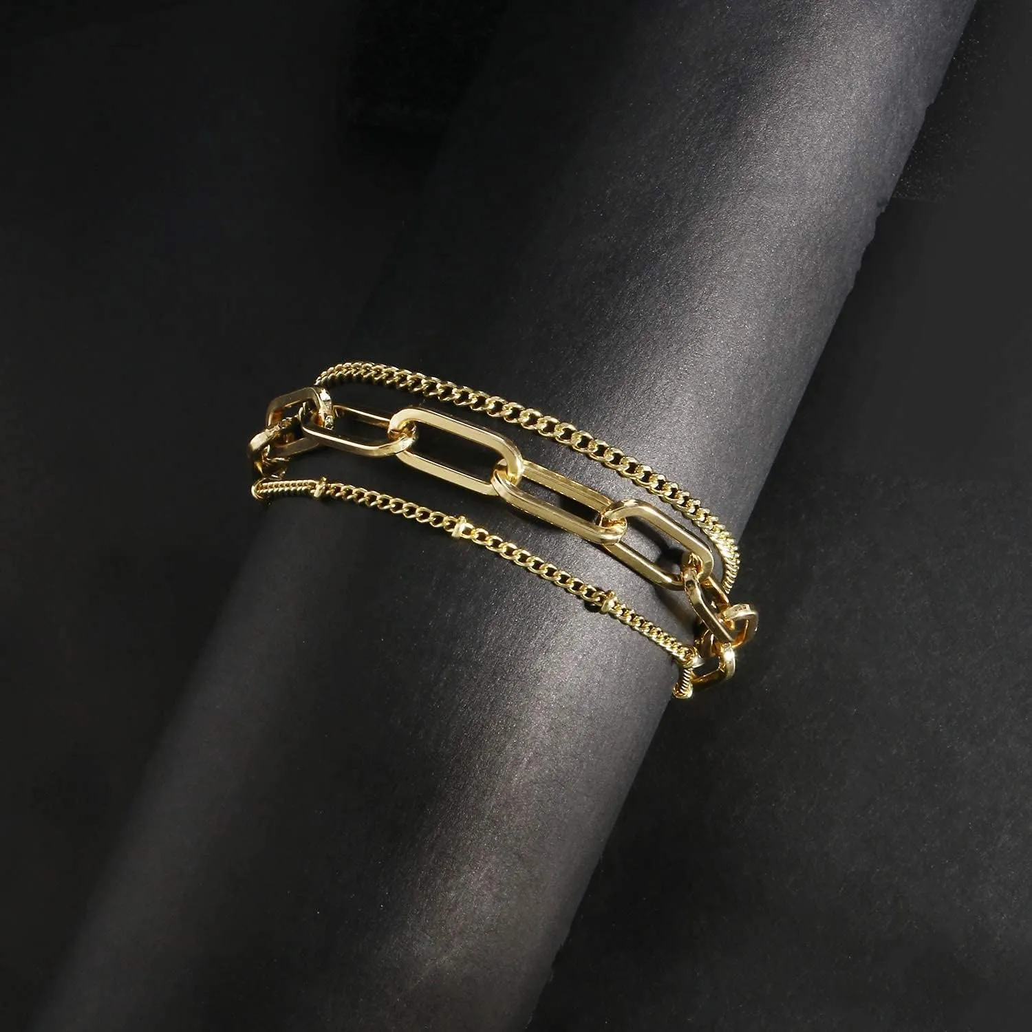 Waterproof Gold Chain Bracelet For Women Non Tarnish,14K Gold Plated Stainless Steel Link Dainty Bracelets Stake Layered Bracelet Set Hypoallergen Gold Jewelry