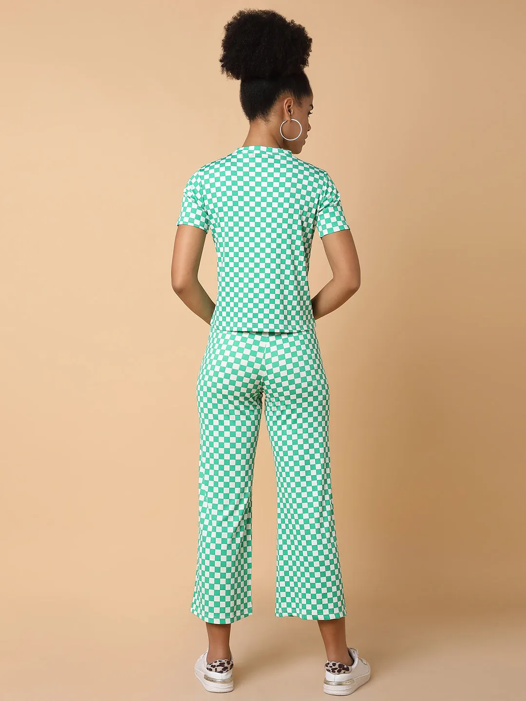 Women Green Checked High-Neck Tracksuit